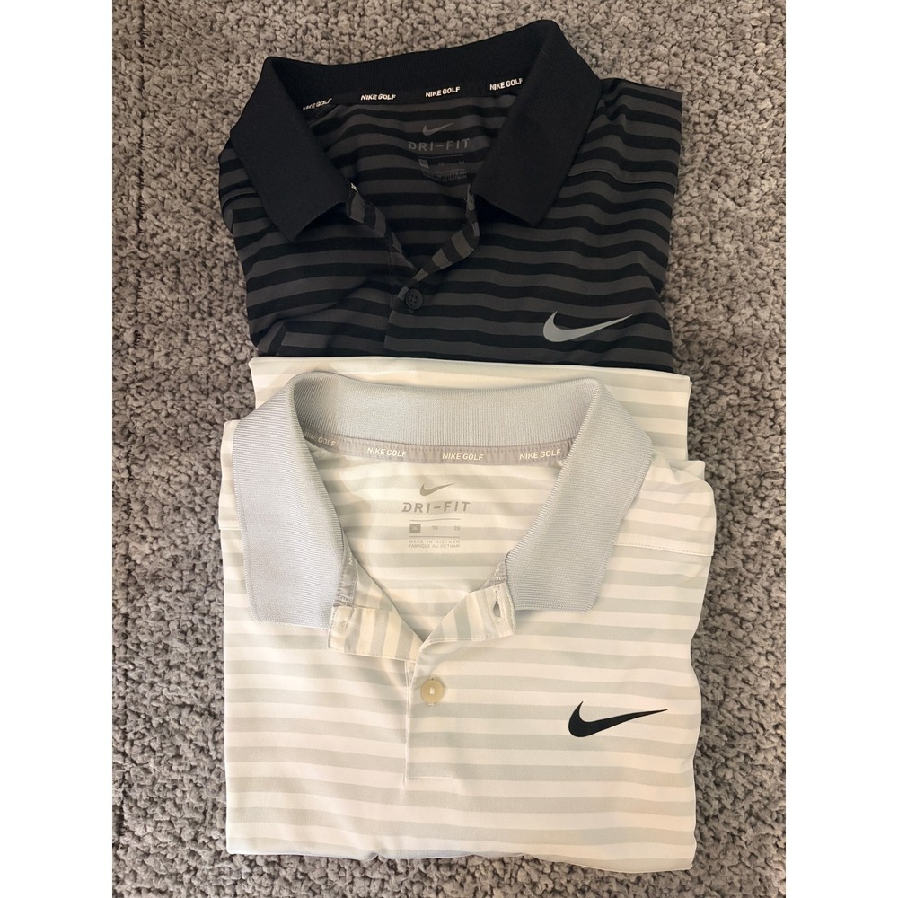 Nike Golf Polo Shirts XL Black Grey White Grey Striped Dri-FIT Athletic 2pk